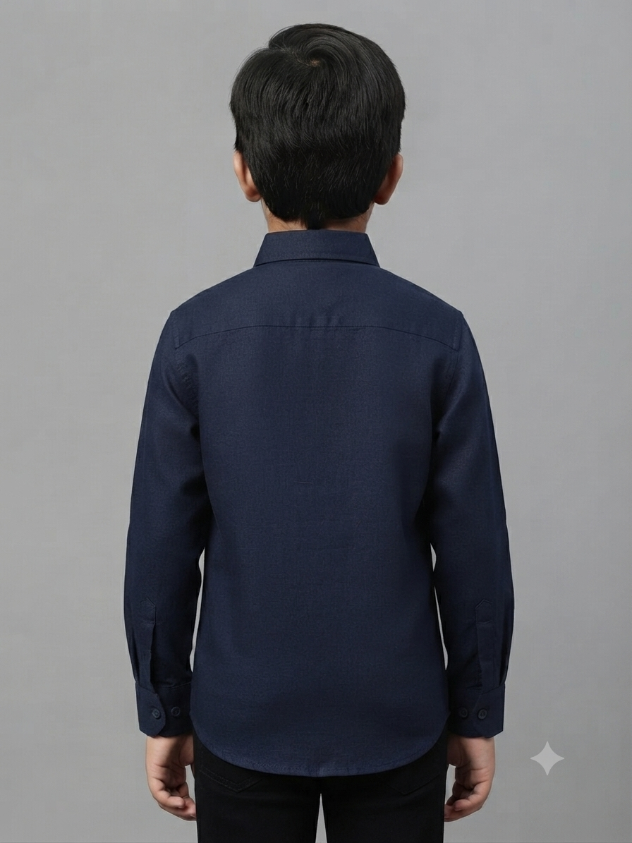 Boys' Solid Navy Blue Long Sleeve Button Down Shirt