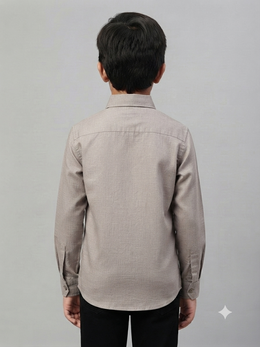 Boys' Long Sleeve greyish brown Button Down Shirt  – Comfortable Casual Wear