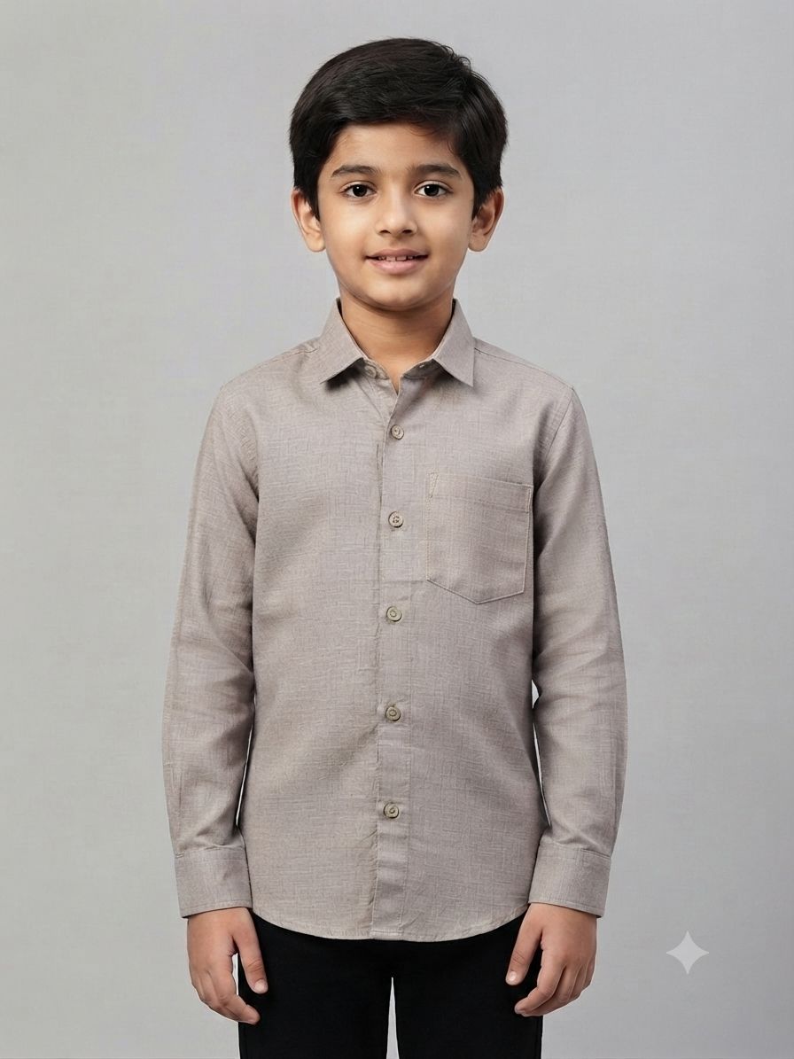 Boys' Long Sleeve greyish brown Button Down Shirt  – Comfortable Casual Wear