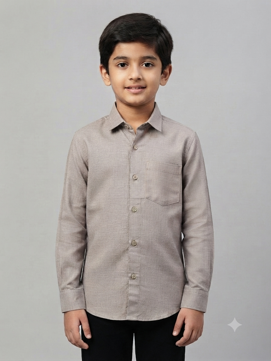 Boys' Long Sleeve greyish brown Button Down Shirt  – Comfortable Casual Wear