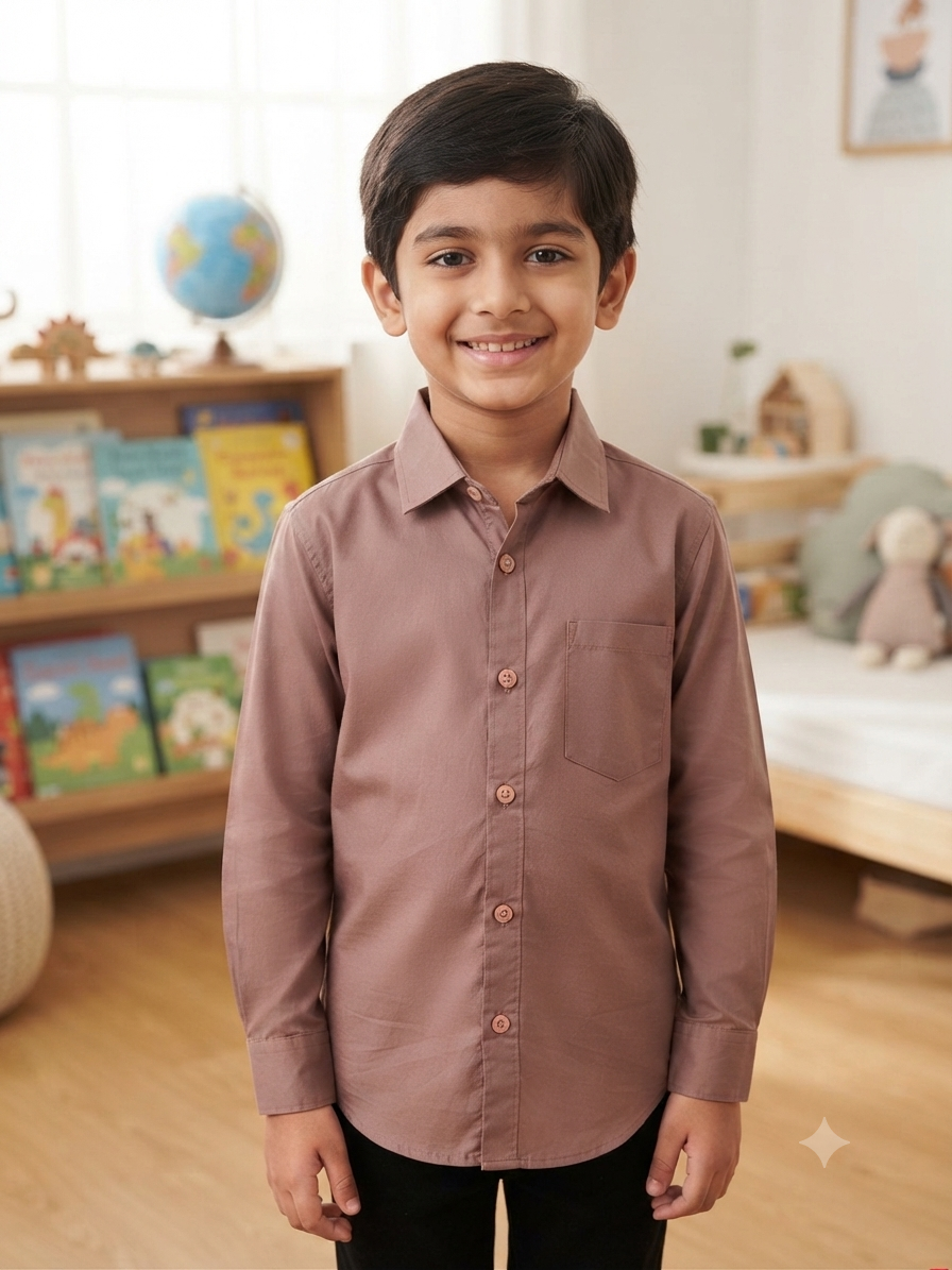 Boys' Solid Mauve/Dusty Rose Long Sleeve Button Down Shirt