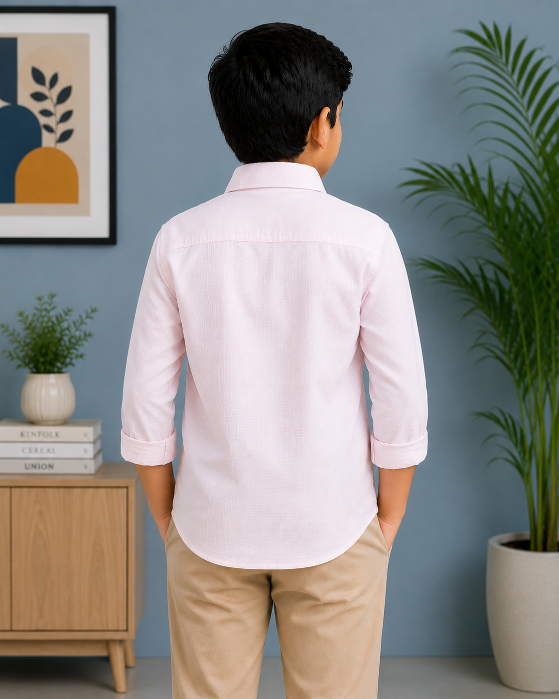 Boys Light Pink Self Textured Casual Cotton Shirt | Full Sleeves | Regular Fit