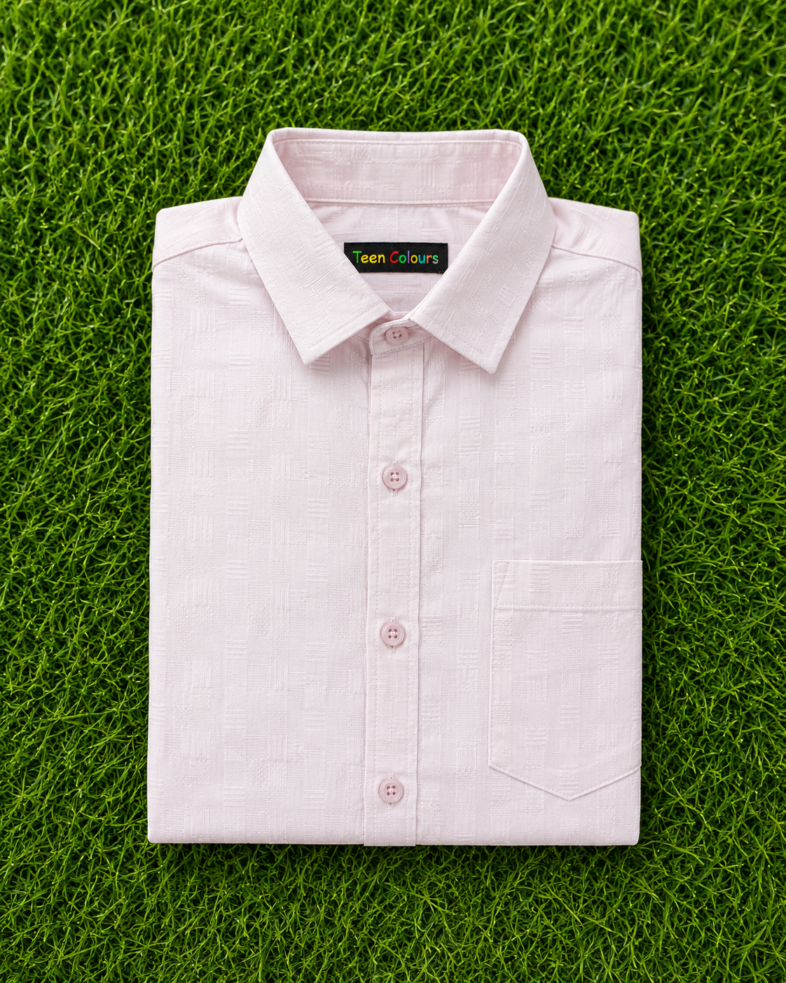 Boys Light Pink Self Textured Casual Cotton Shirt | Full Sleeves | Regular Fit