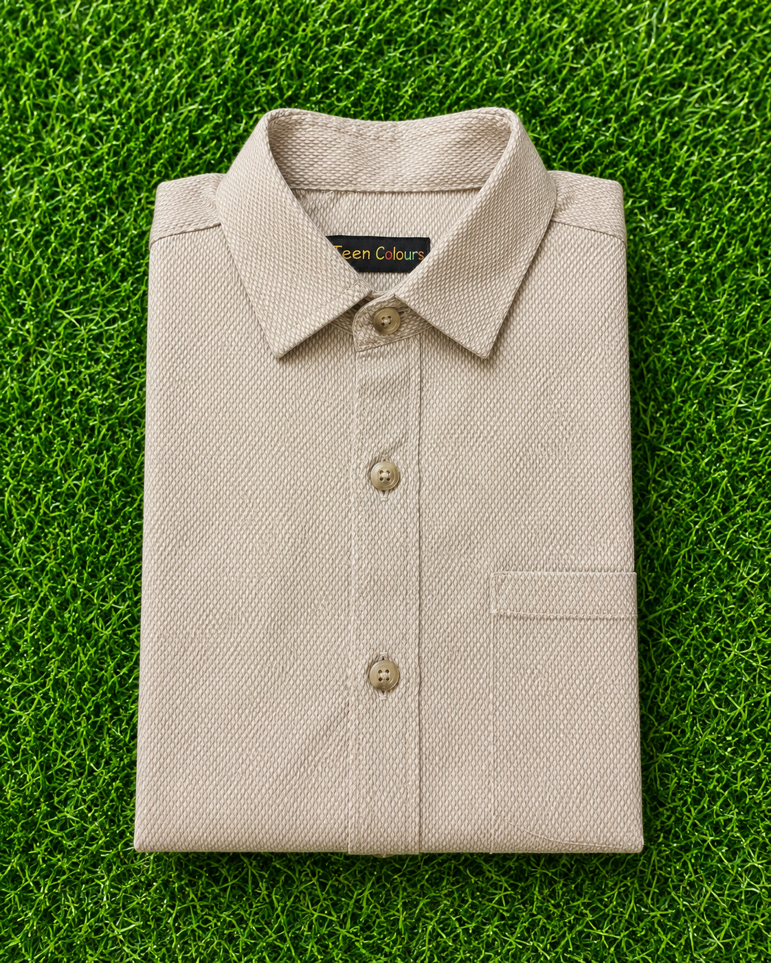 Boys Textured Long Sleeve Button Down Shirt (Beige)