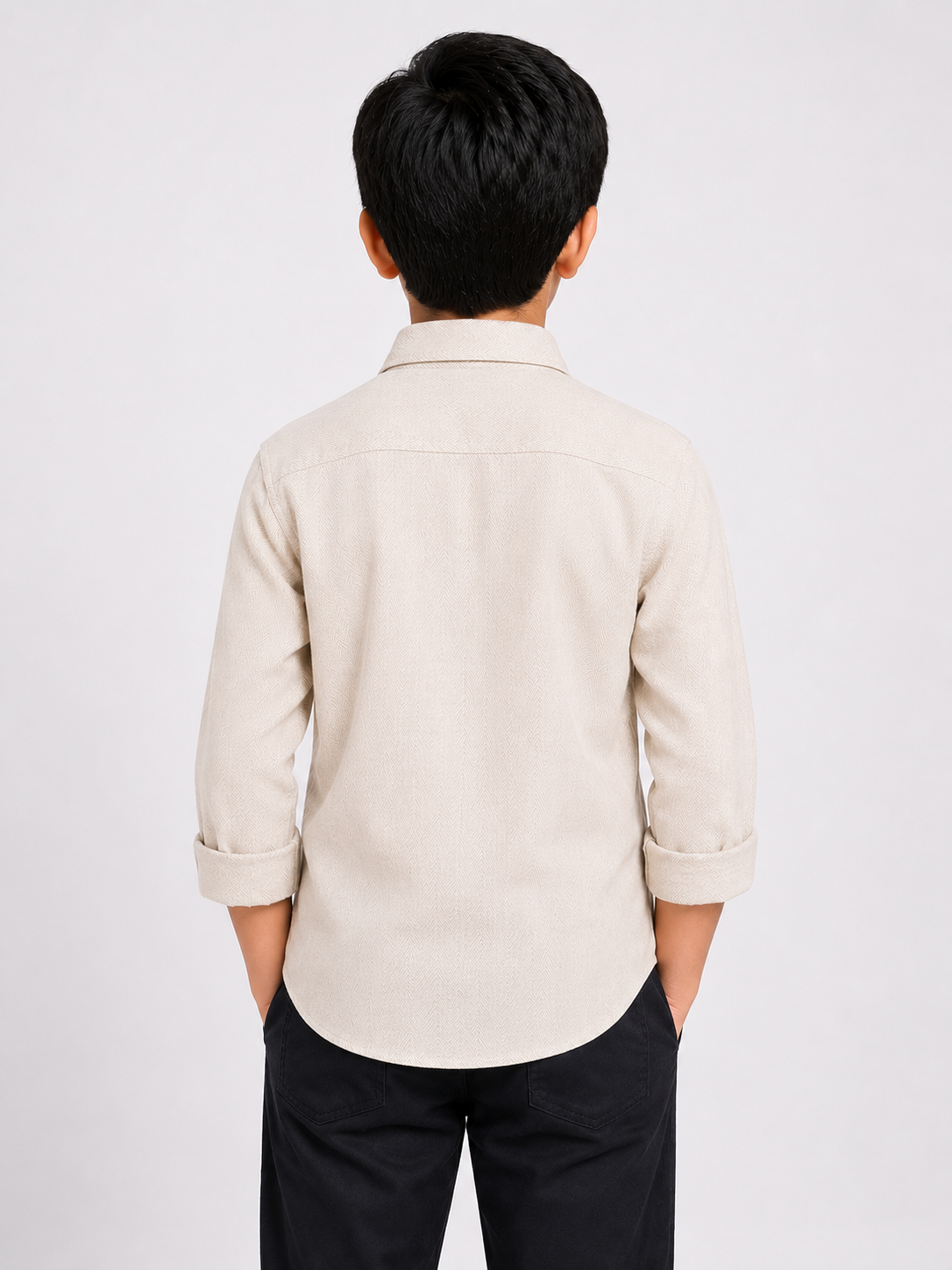 Boys Classic Light Beige Full Sleeve Shirt with Pocket