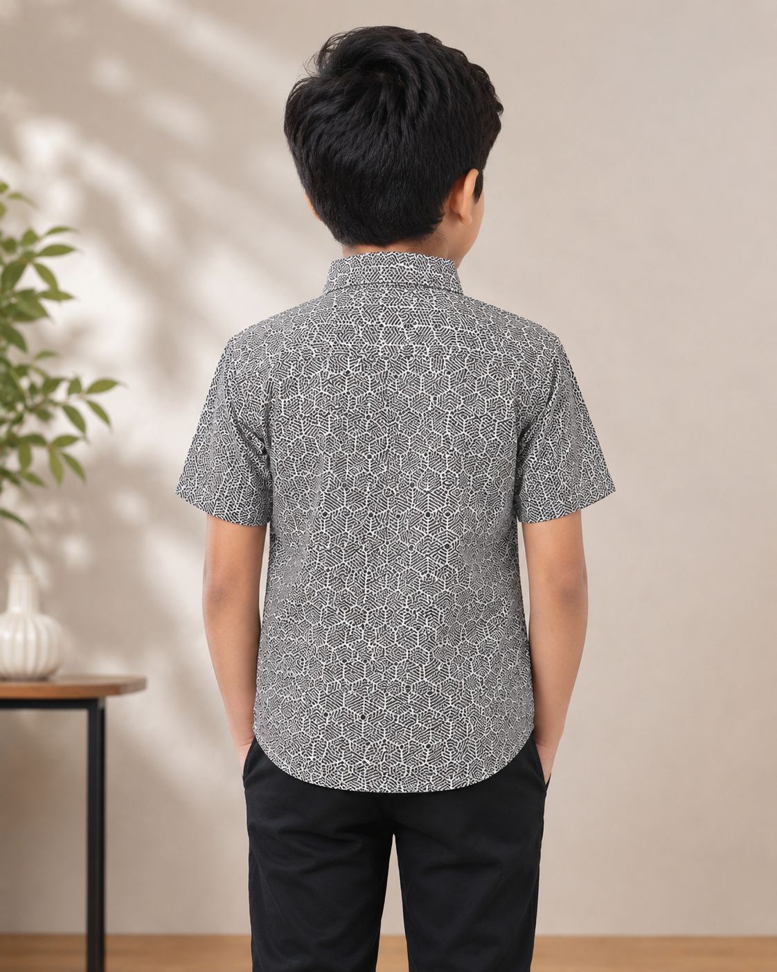 Boys Grey Abstract Print Half Sleeve Shirt
