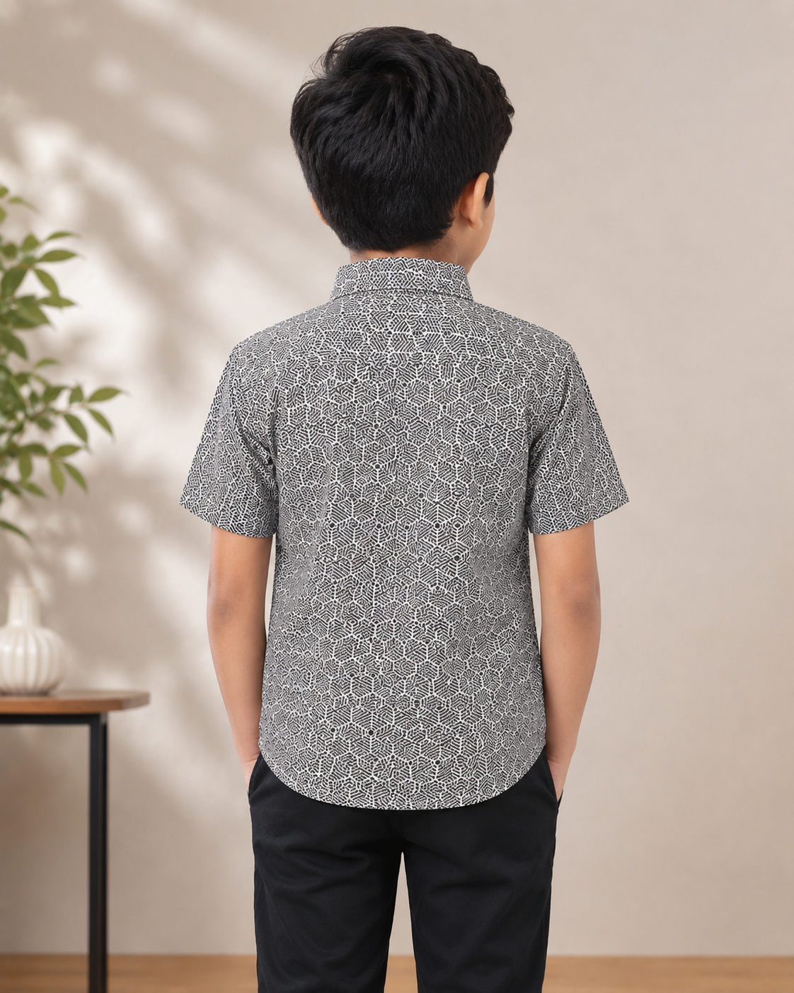 Boys Grey Abstract Print Half Sleeve Shirt