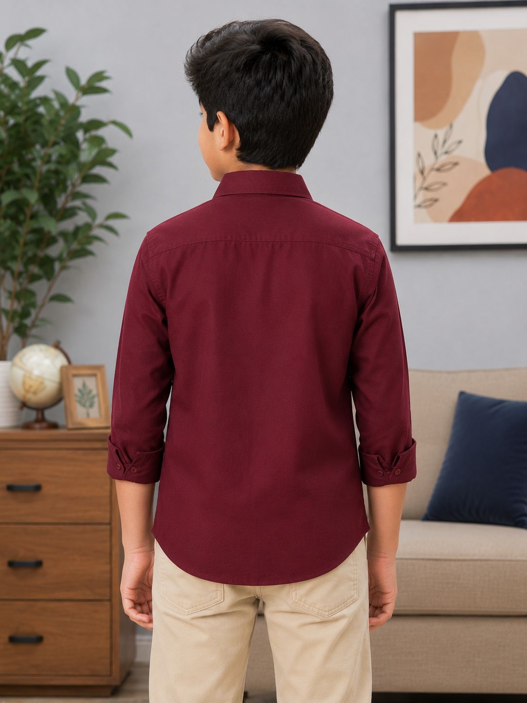Boys Premium Maroon Collared Casual Wear Shirt