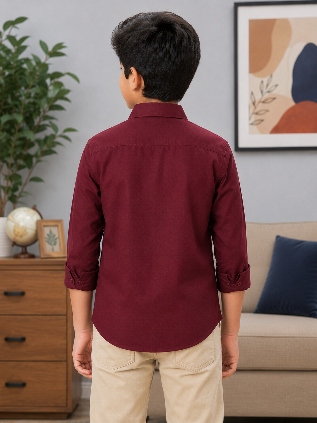 Boys Premium Maroon Collared Casual Wear Shirt