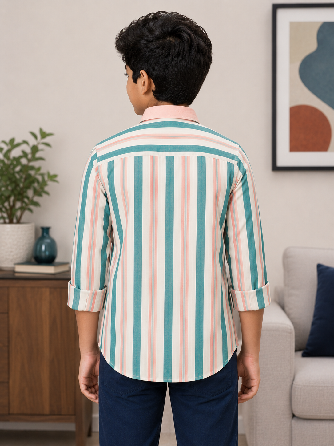Boys Premium Vertical Stripe Regular Fit Cotton Shirt
