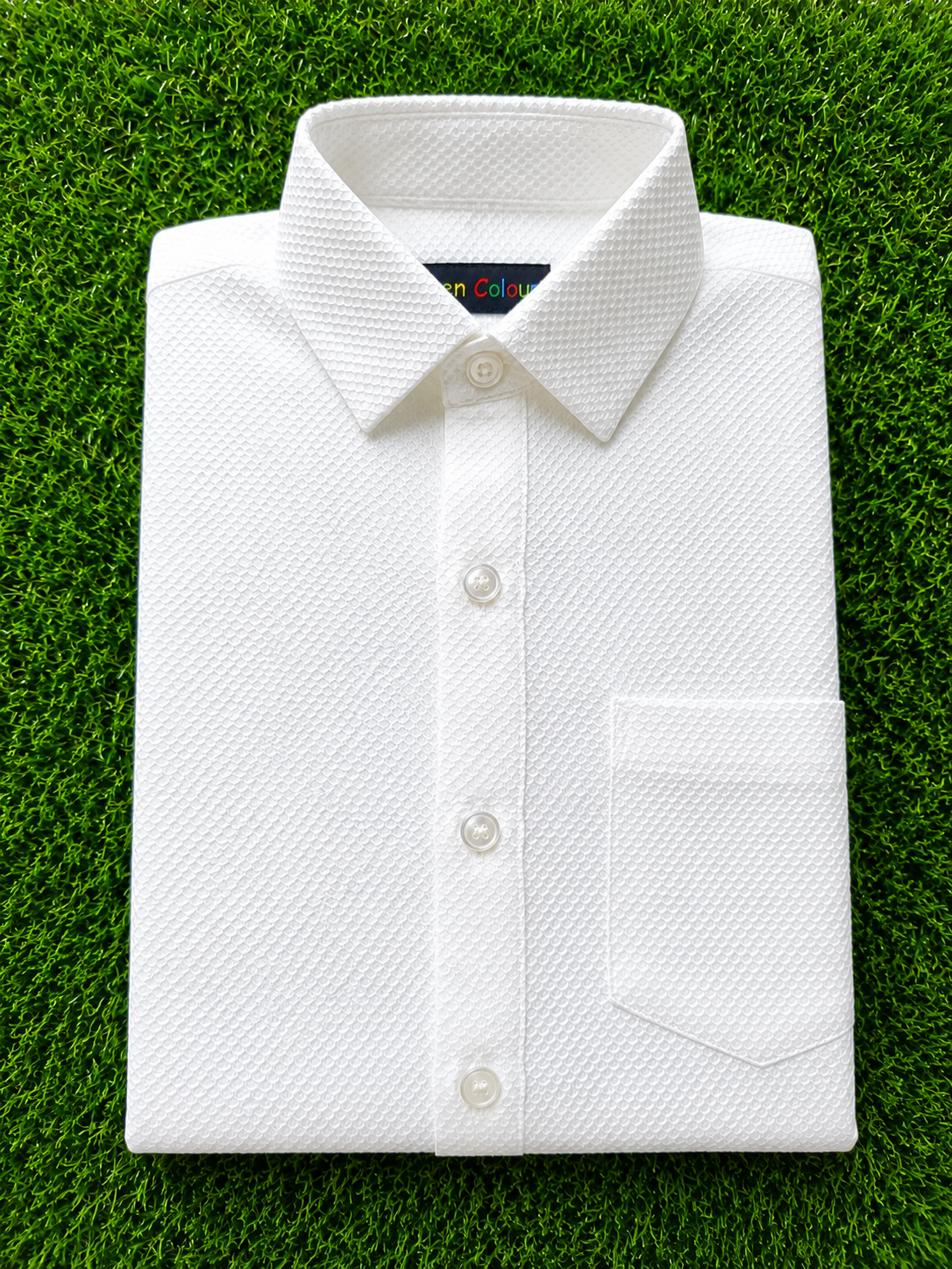 Boys Textured Long Sleeve Button Down Shirt (White)