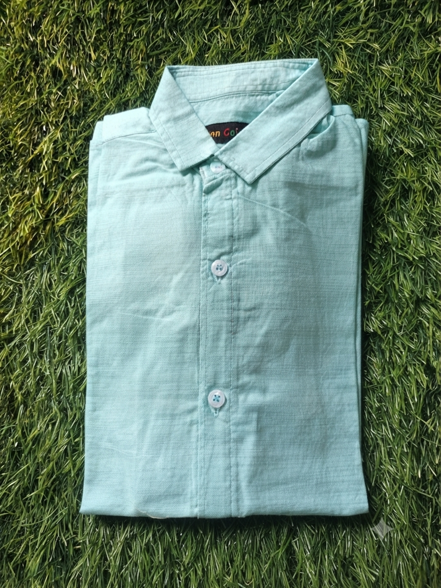 Boys Solid Long Sleeve Button Down Shirt (Light Teal Blue)