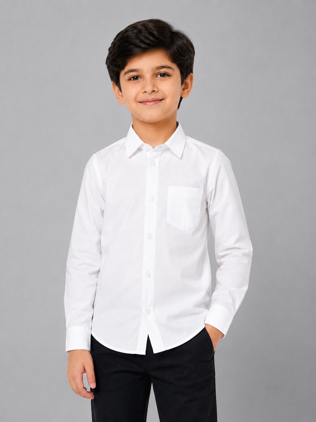 Boys' Premium White Formal Shirt with Chest Pocket