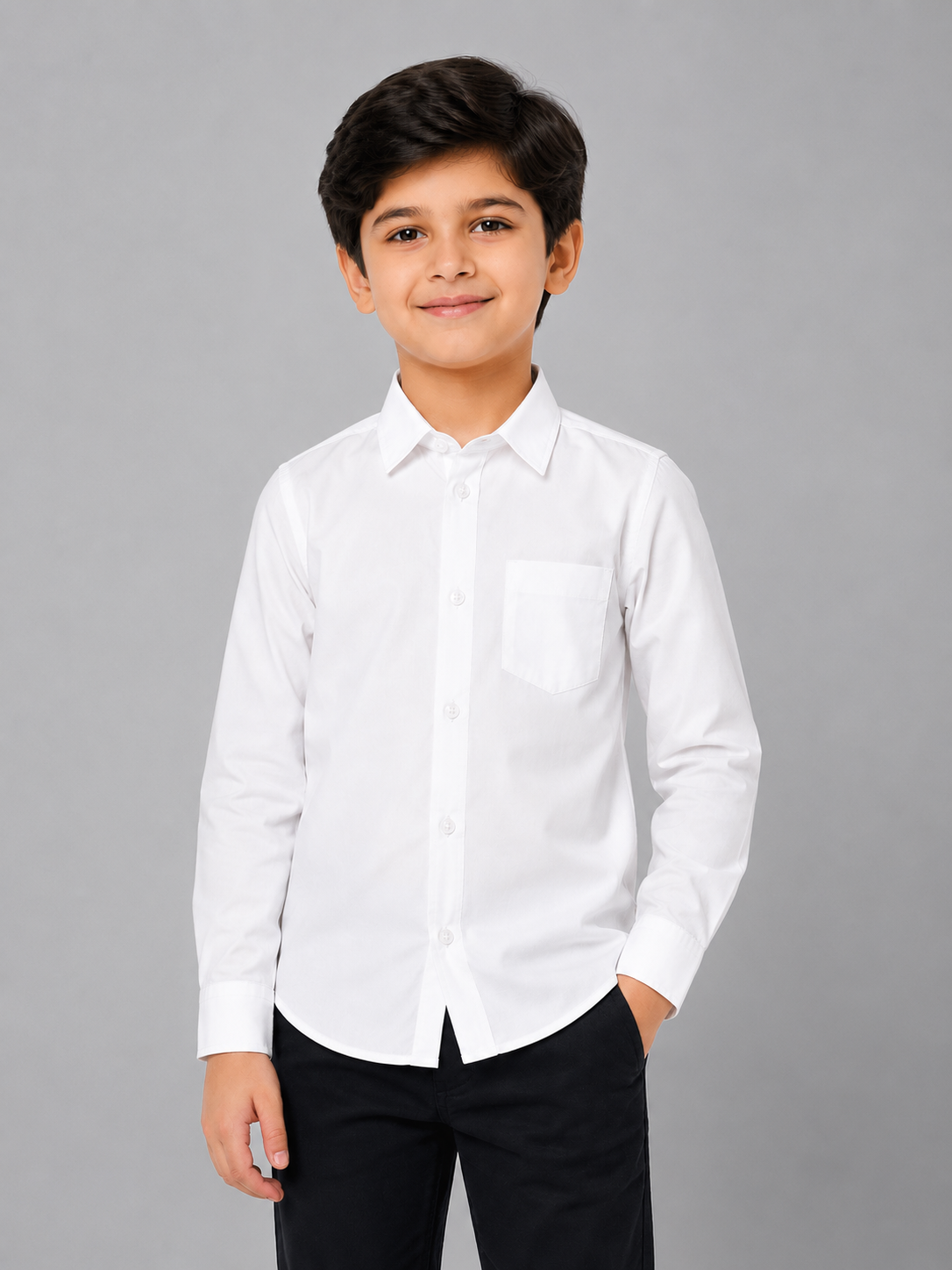 Boys' Premium White Formal Shirt with Chest Pocket