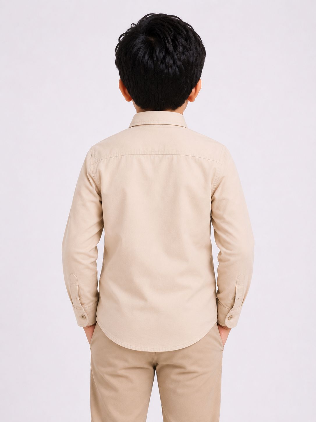 Boys Light Beige Regular Fit Casual Cotton Shirt