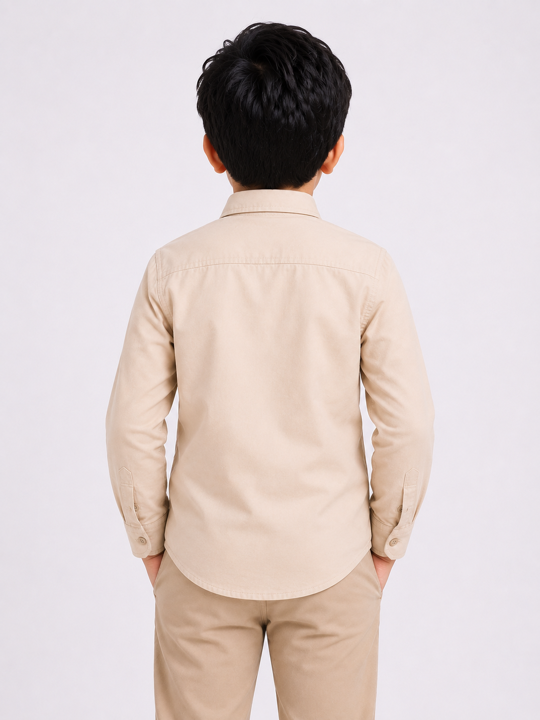 Boys Light Beige Regular Fit Casual Cotton Shirt