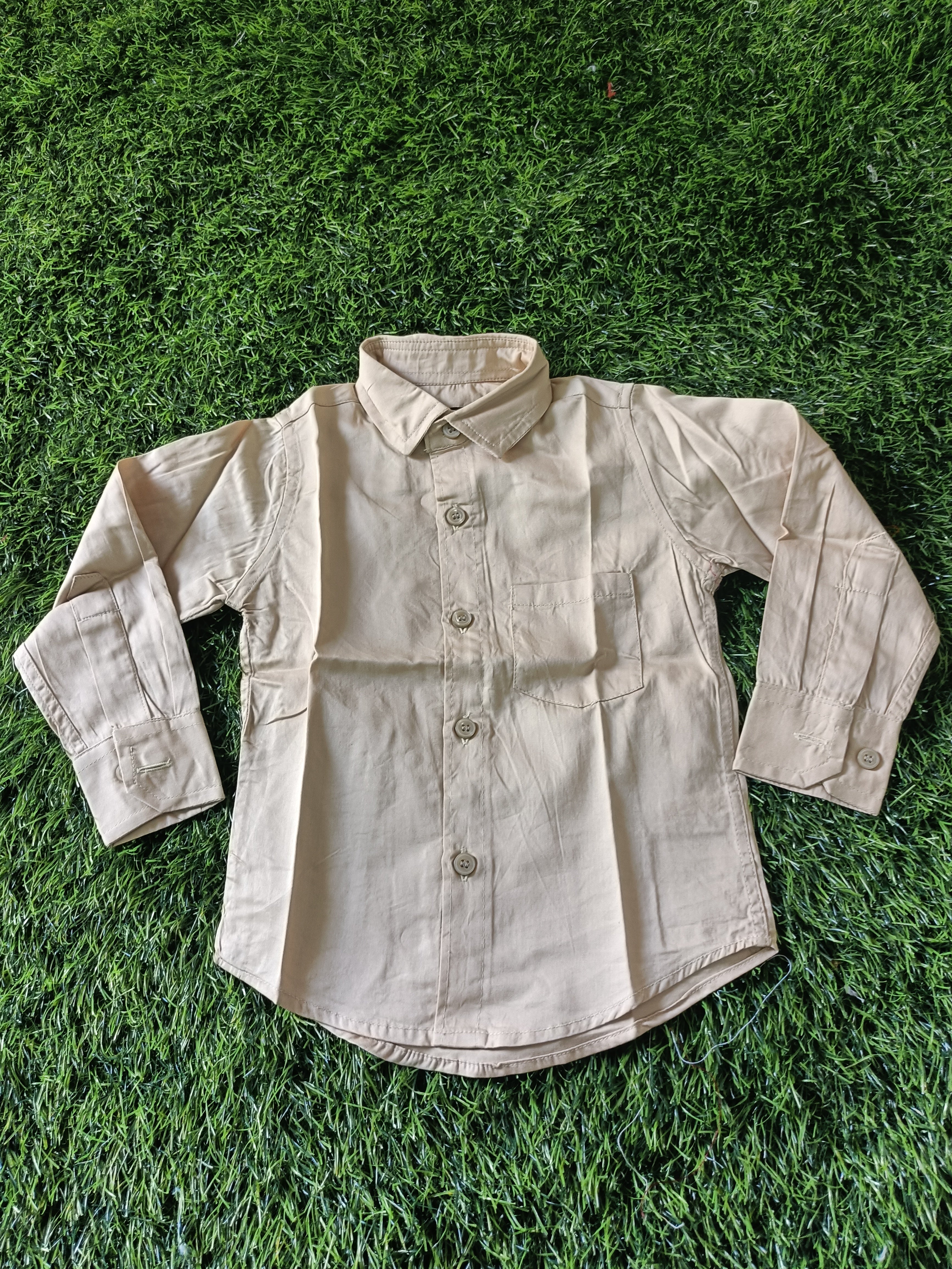 Boys Light Beige Regular Fit Casual Cotton Shirt