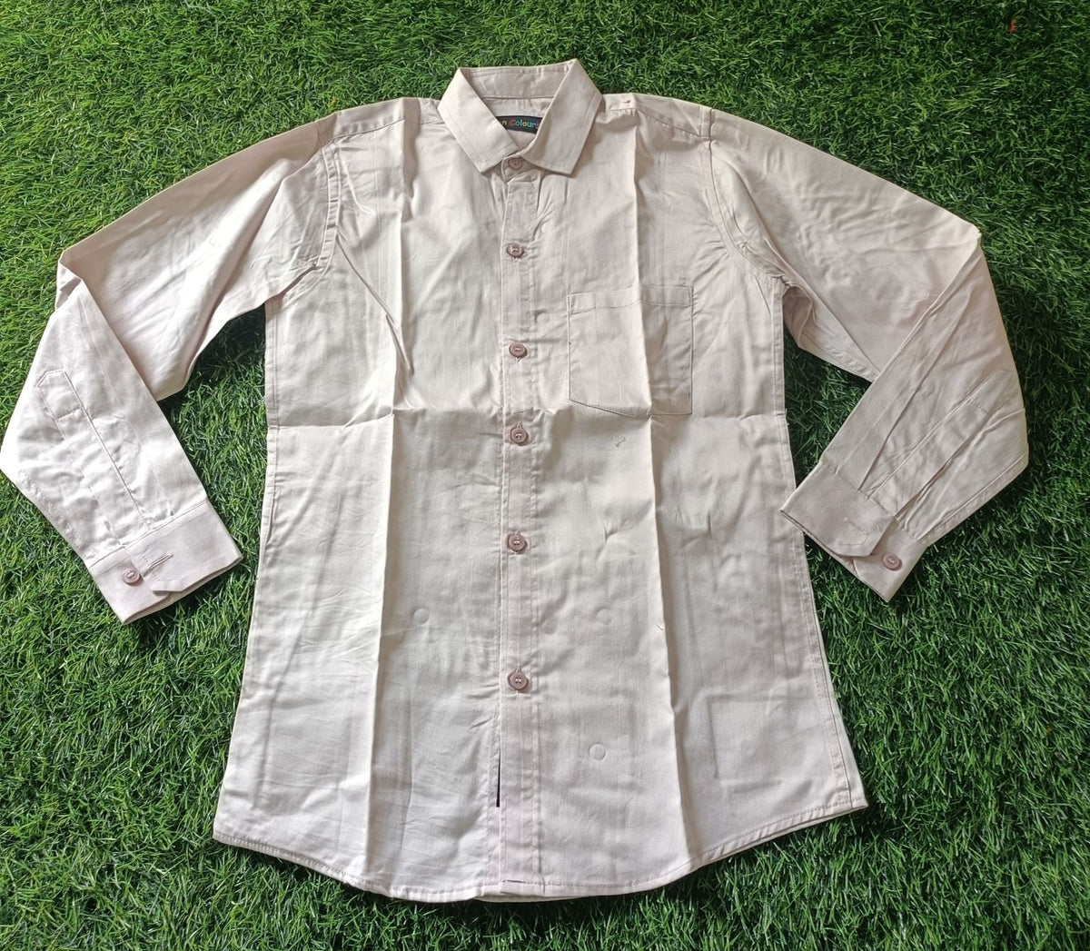 Boys' Solid Cream Long Sleeve Button Down Shirt
