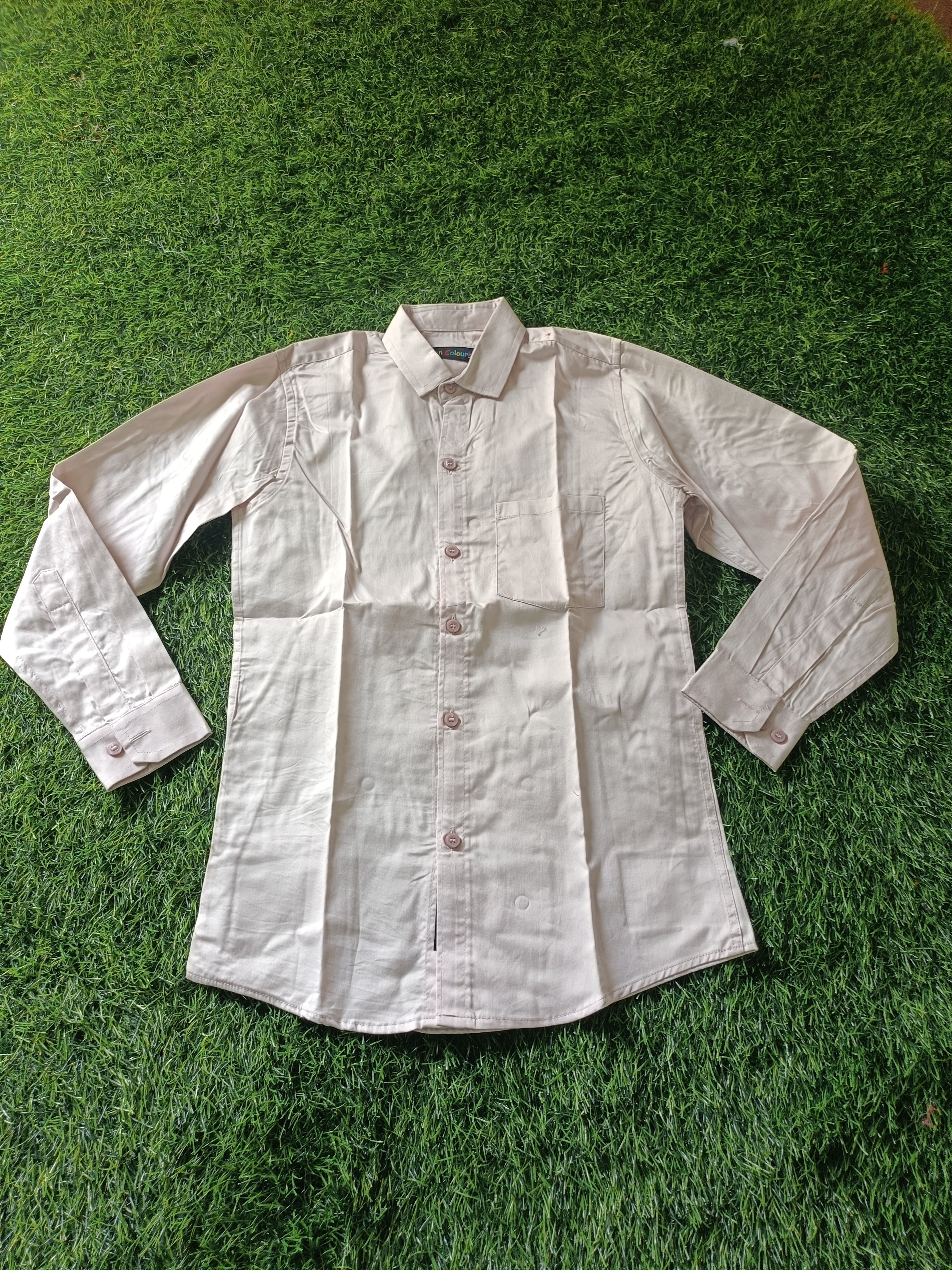 Boys' Solid Cream Long Sleeve Button Down Shirt