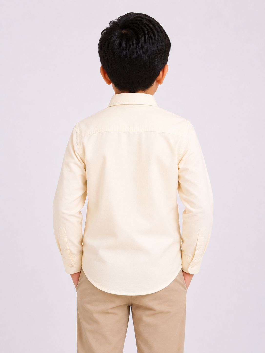 Boys' Solid Cream Long Sleeve Button Down Shirt