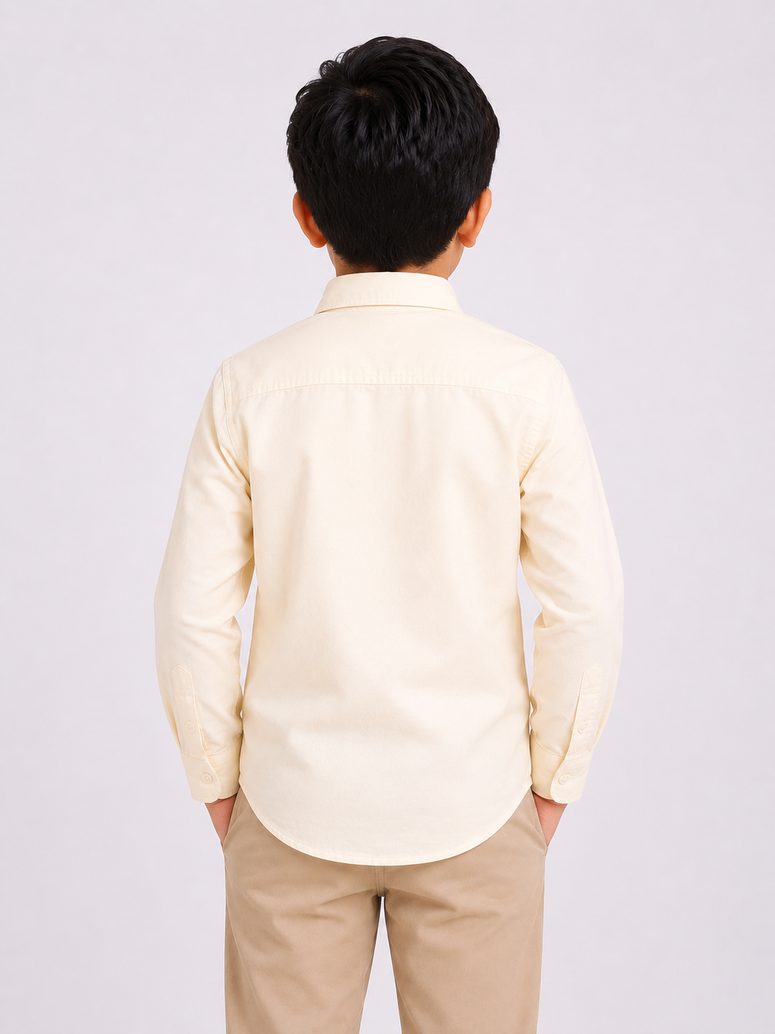 Boys' Solid Cream Long Sleeve Button Down Shirt