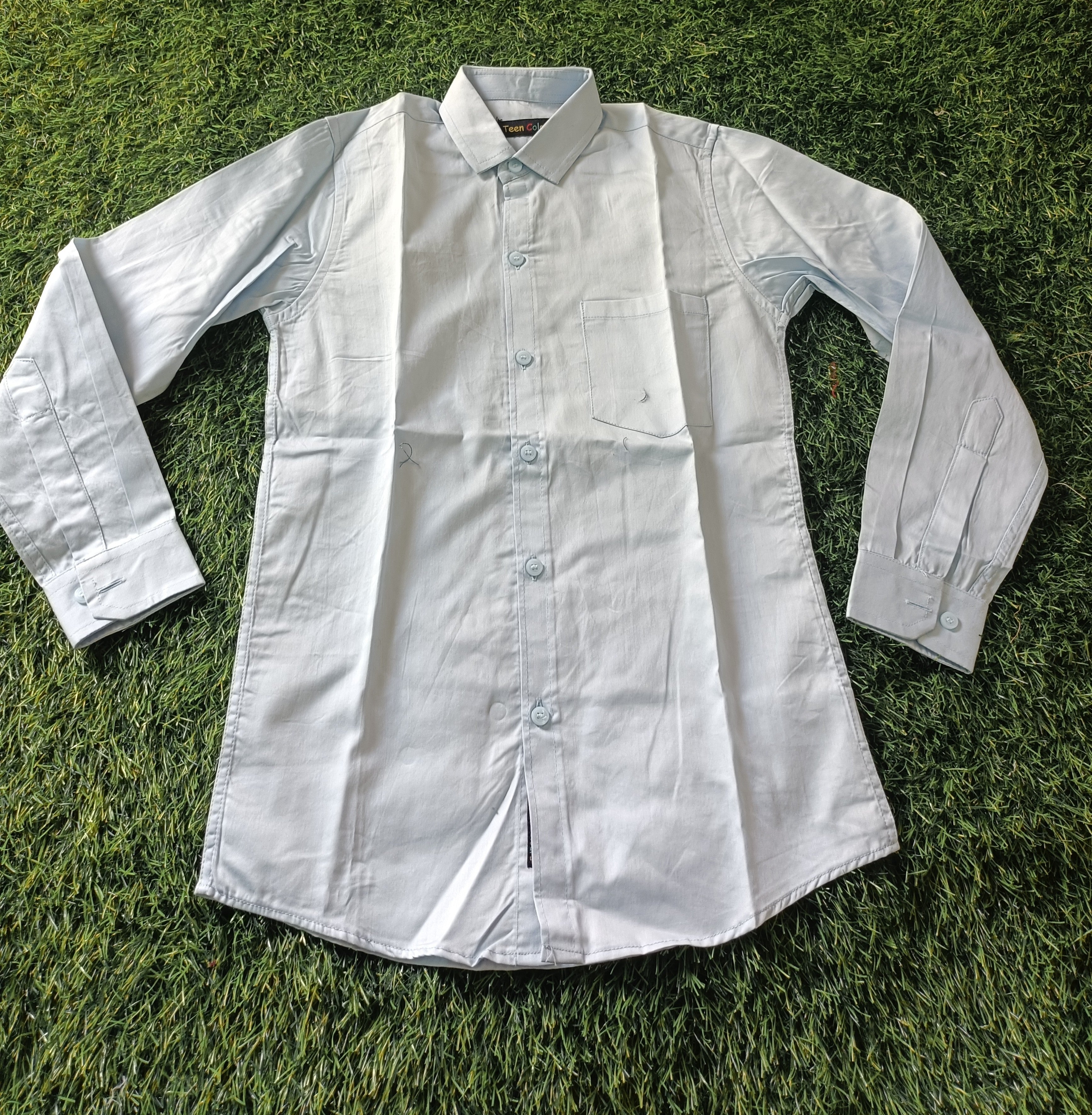 Boys Ice Blue Solid Casual Cotton Shirt | Half Sleeves | Regular Fit