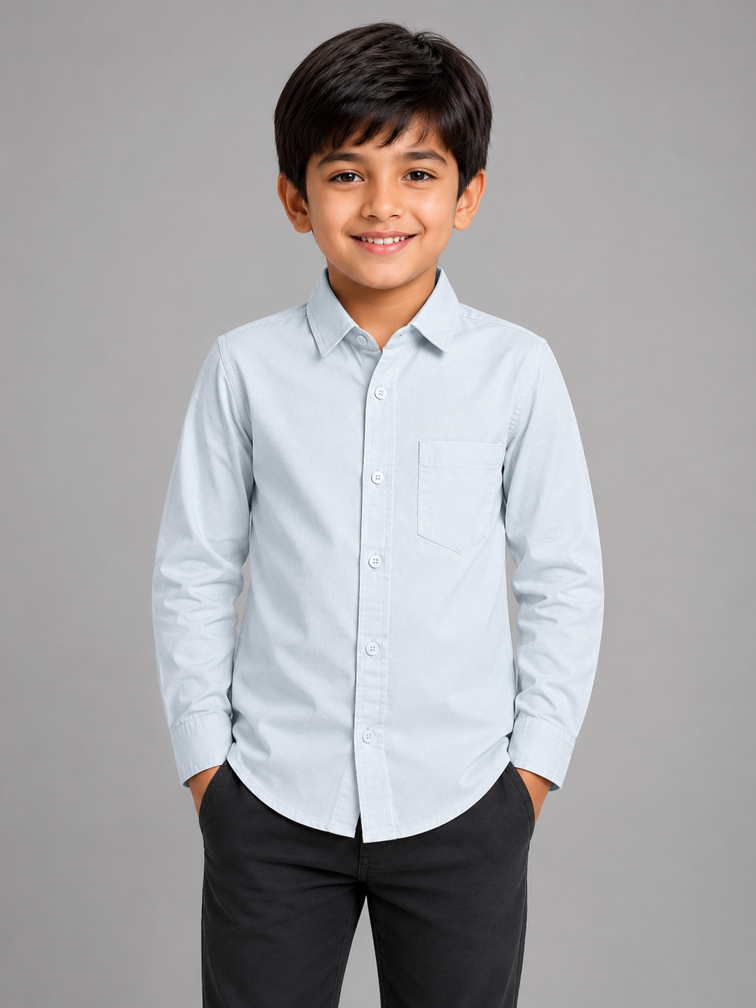 Boys Ice Blue Solid Casual Cotton Shirt | Half Sleeves | Regular Fit