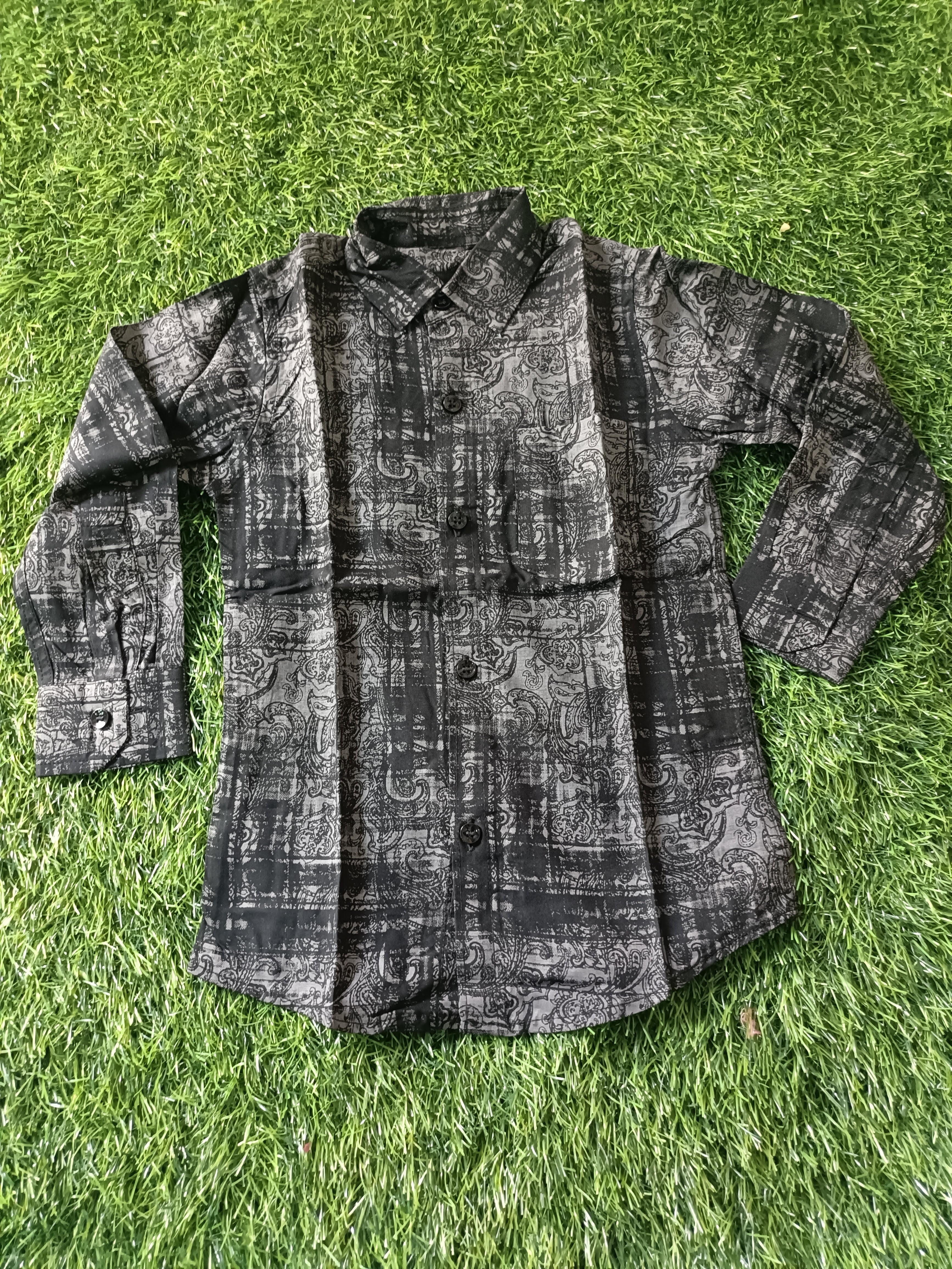 Boys Black & Grey Abstract Print Casual Cotton Shirt | Full Sleeves | Regular Fit