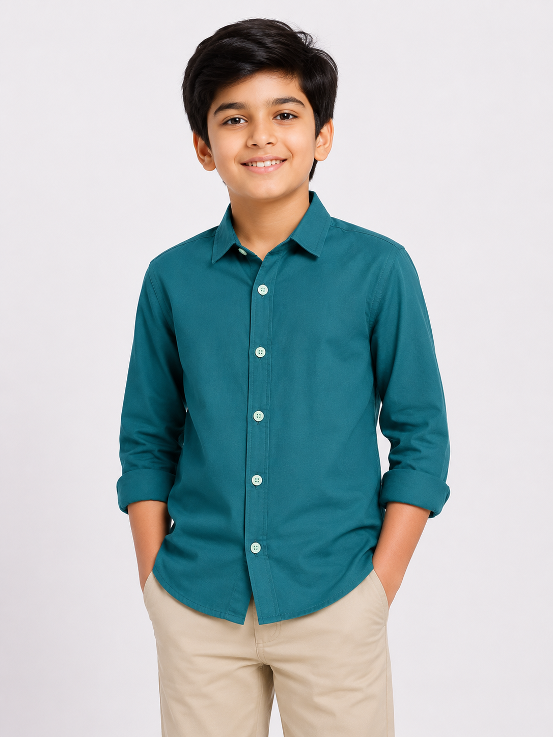 Boys Off White Regular Fit Full Sleeve Cotton Shirt