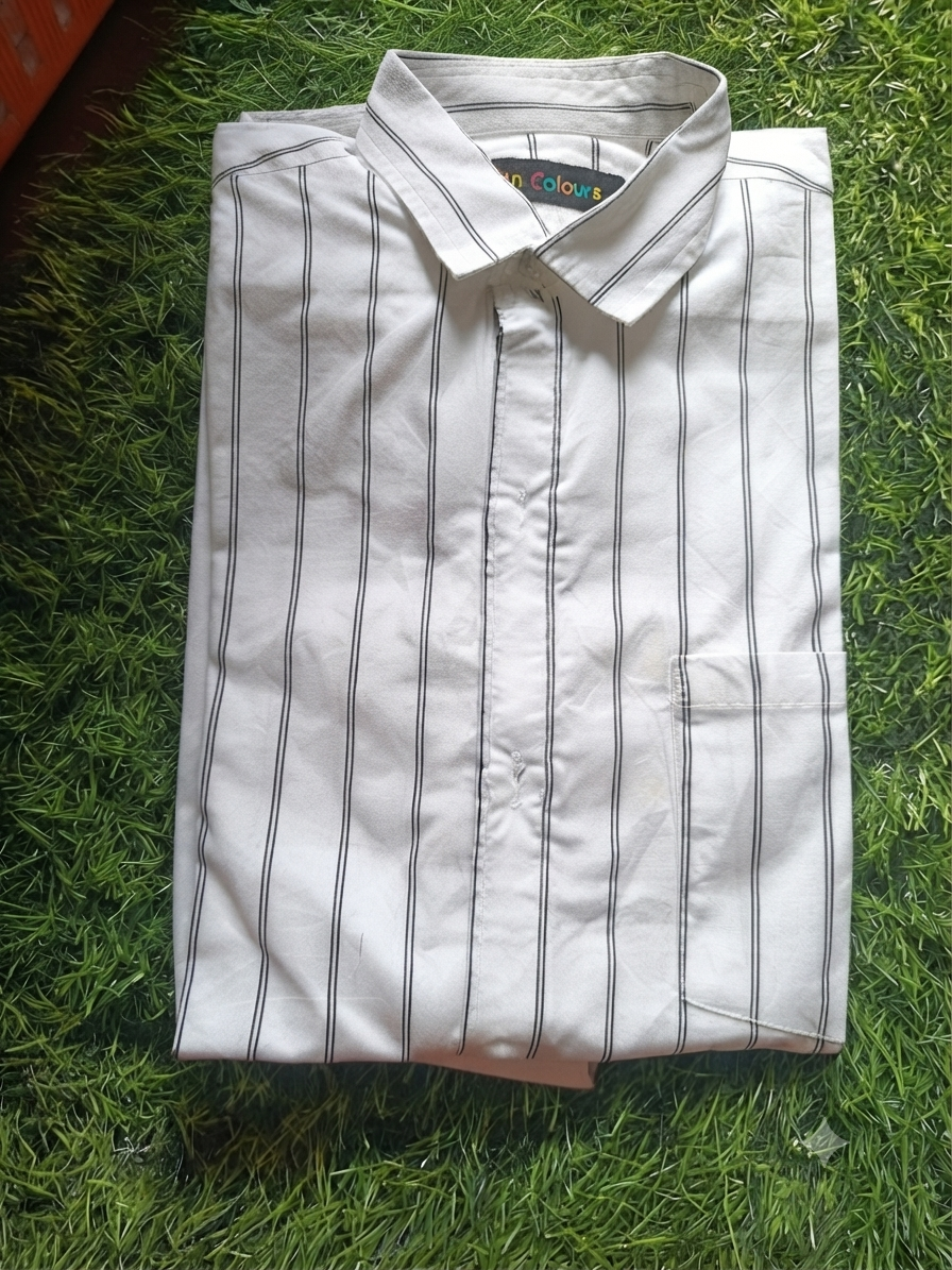 Boys' White and Black Striped Long Sleeve Button Down Shirt