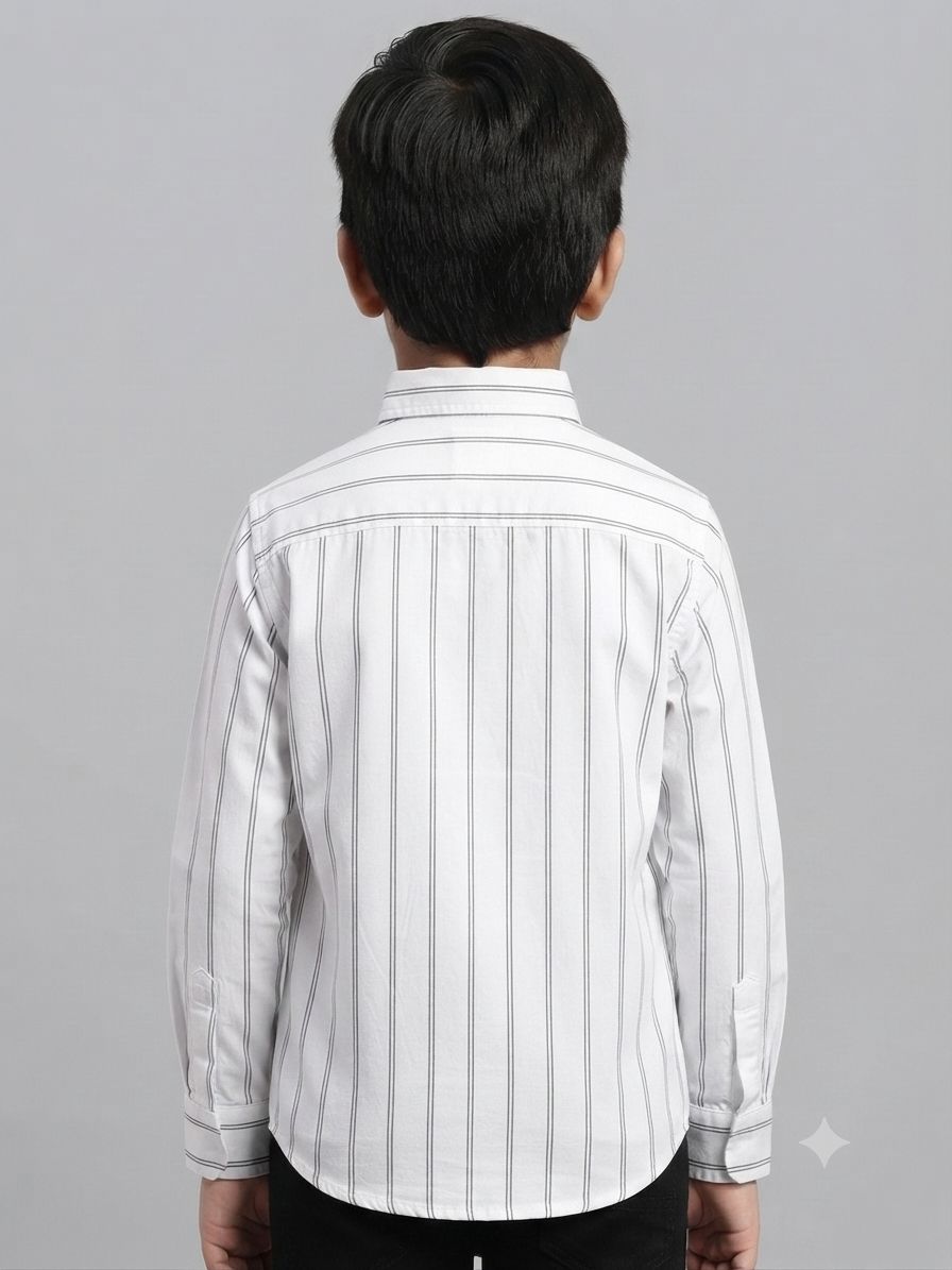 Boys' White and Black Striped Long Sleeve Button Down Shirt