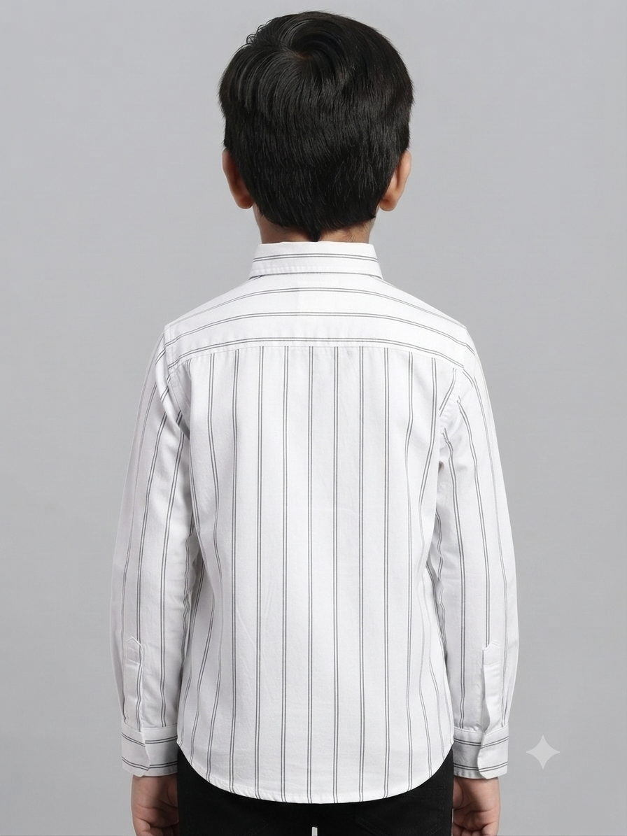 Boys' White and Black Striped Long Sleeve Button Down Shirt