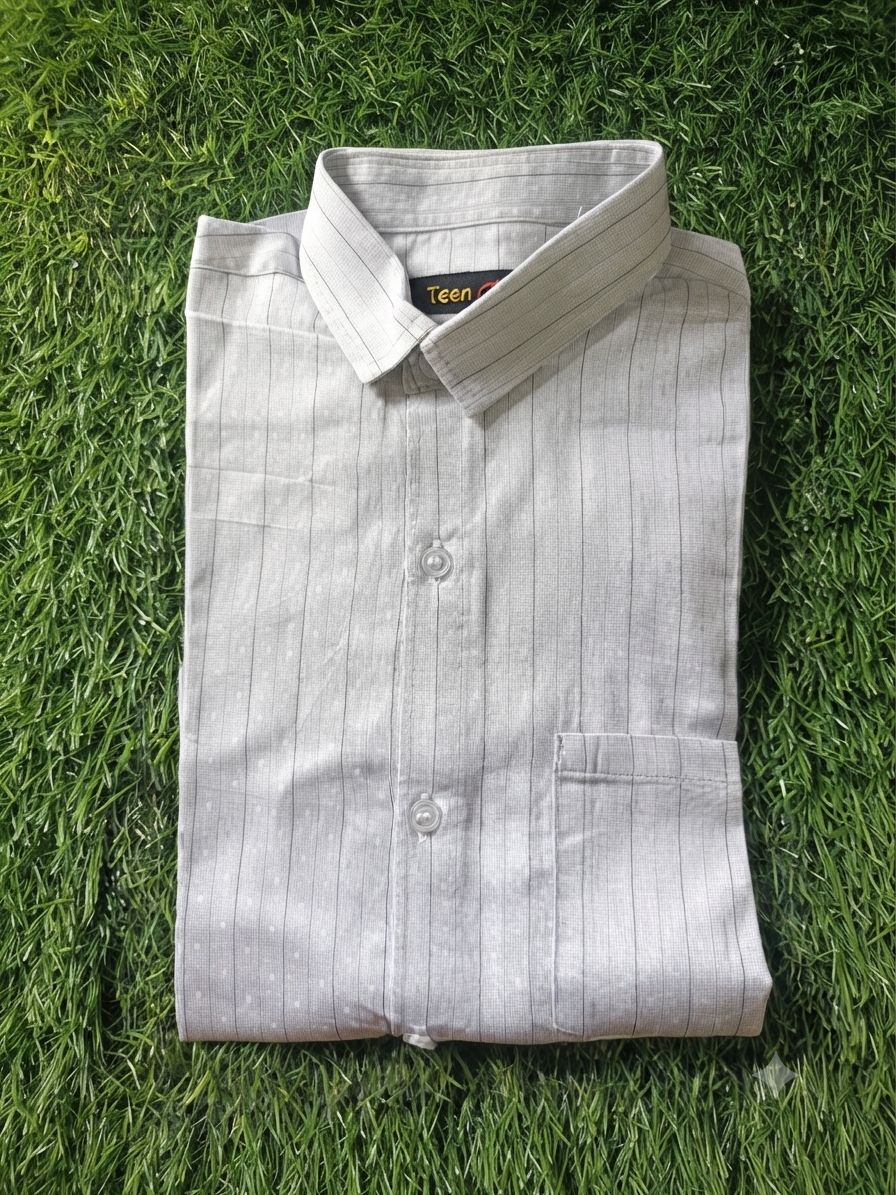 Boys' Premium Casual grey Vertical Striped Button Down Shirt