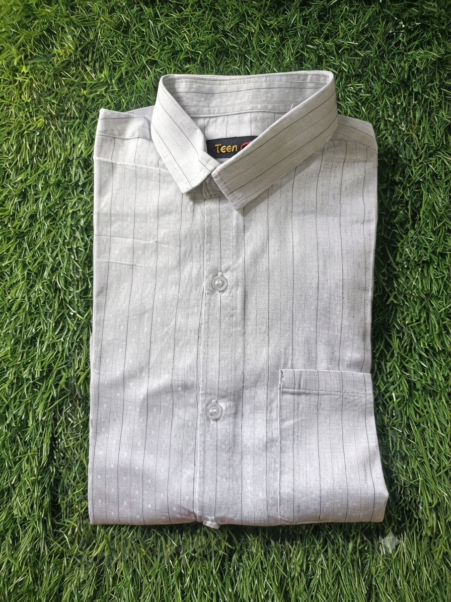 Boys' Premium Casual grey Vertical Striped Button Down Shirt