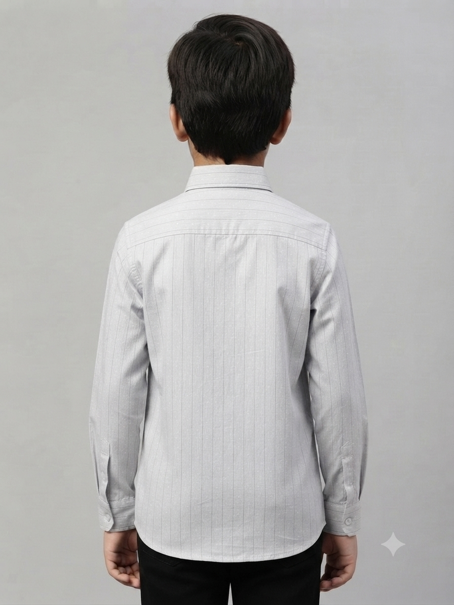 Boys' Premium Casual grey Vertical Striped Button Down Shirt