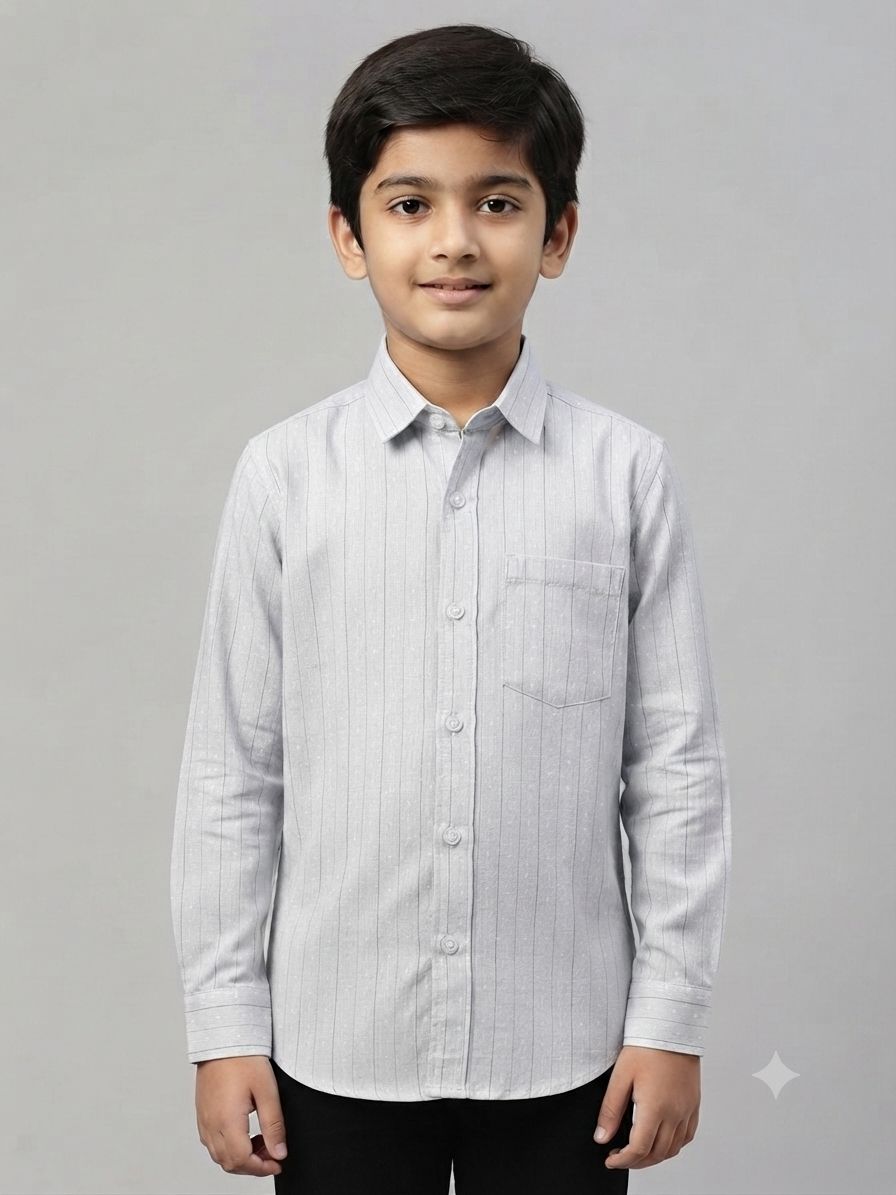 Boys' Premium Casual grey Vertical Striped Button Down Shirt