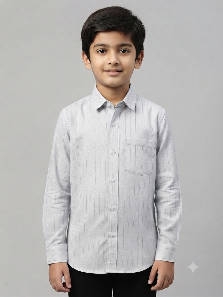 Boys' Premium Casual grey Vertical Striped Button Down Shirt