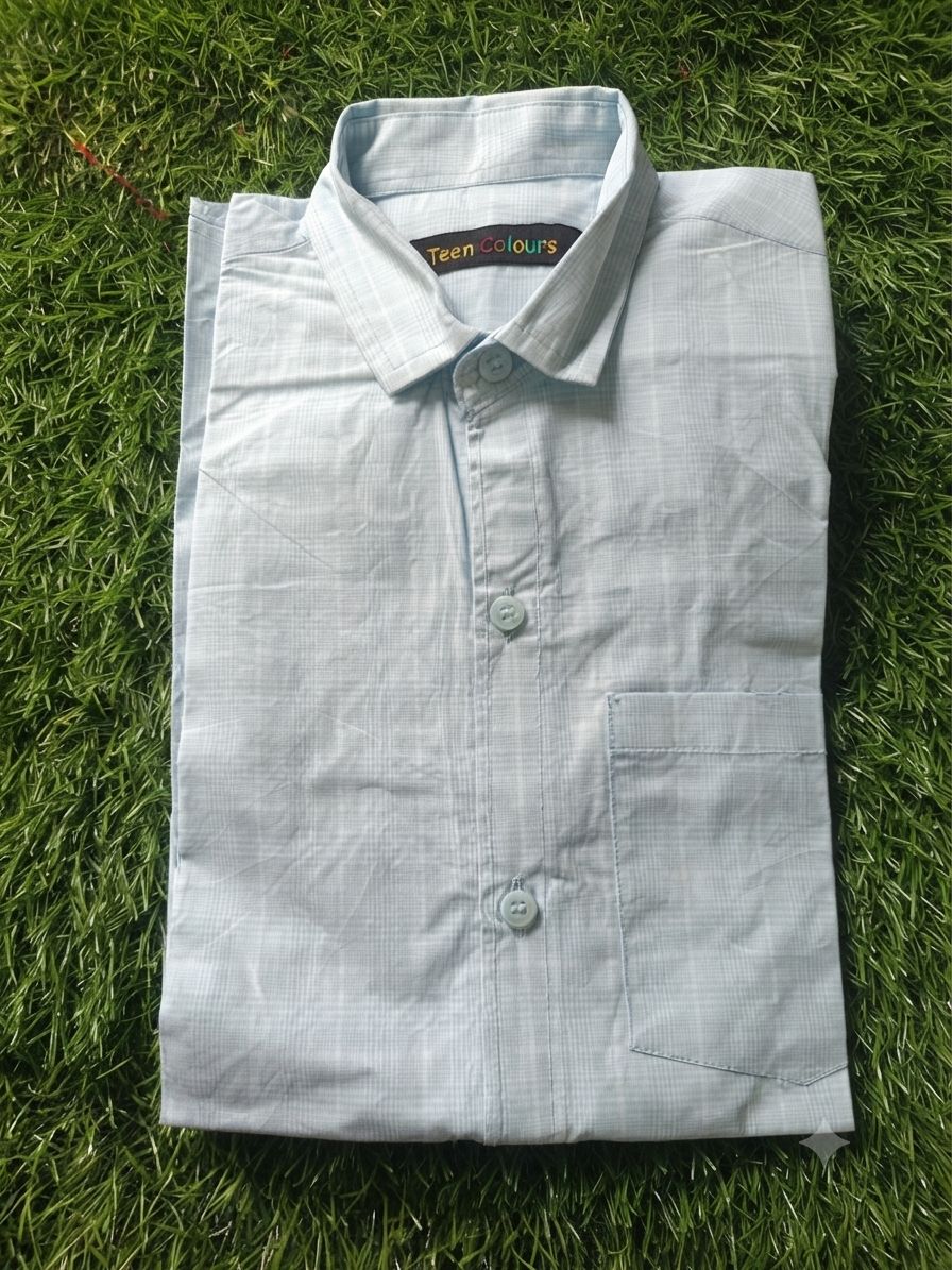 Boys' Long Sleeve Button Down Shirt in Light Blue Check – Comfortable Casual Wear