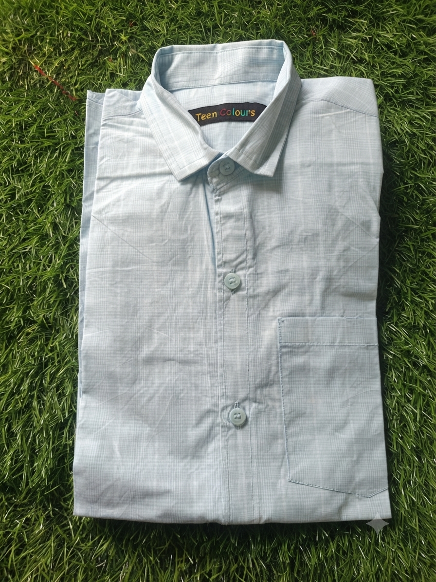 Boys' Long Sleeve Button Down Shirt in Light Blue Check – Comfortable Casual Wear