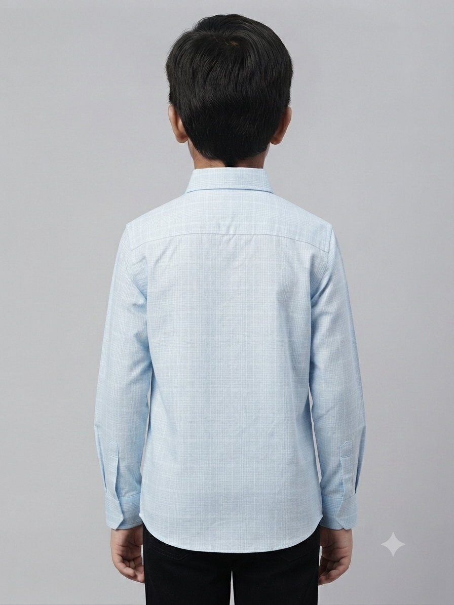 Boys' Long Sleeve Button Down Shirt in Light Blue Check – Comfortable Casual Wear