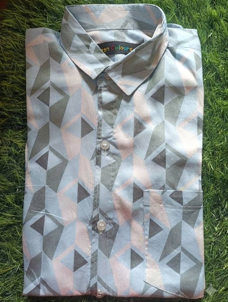 Boys' Blue, Grey, and Peach Geometric Print Long Sleeve Button Down