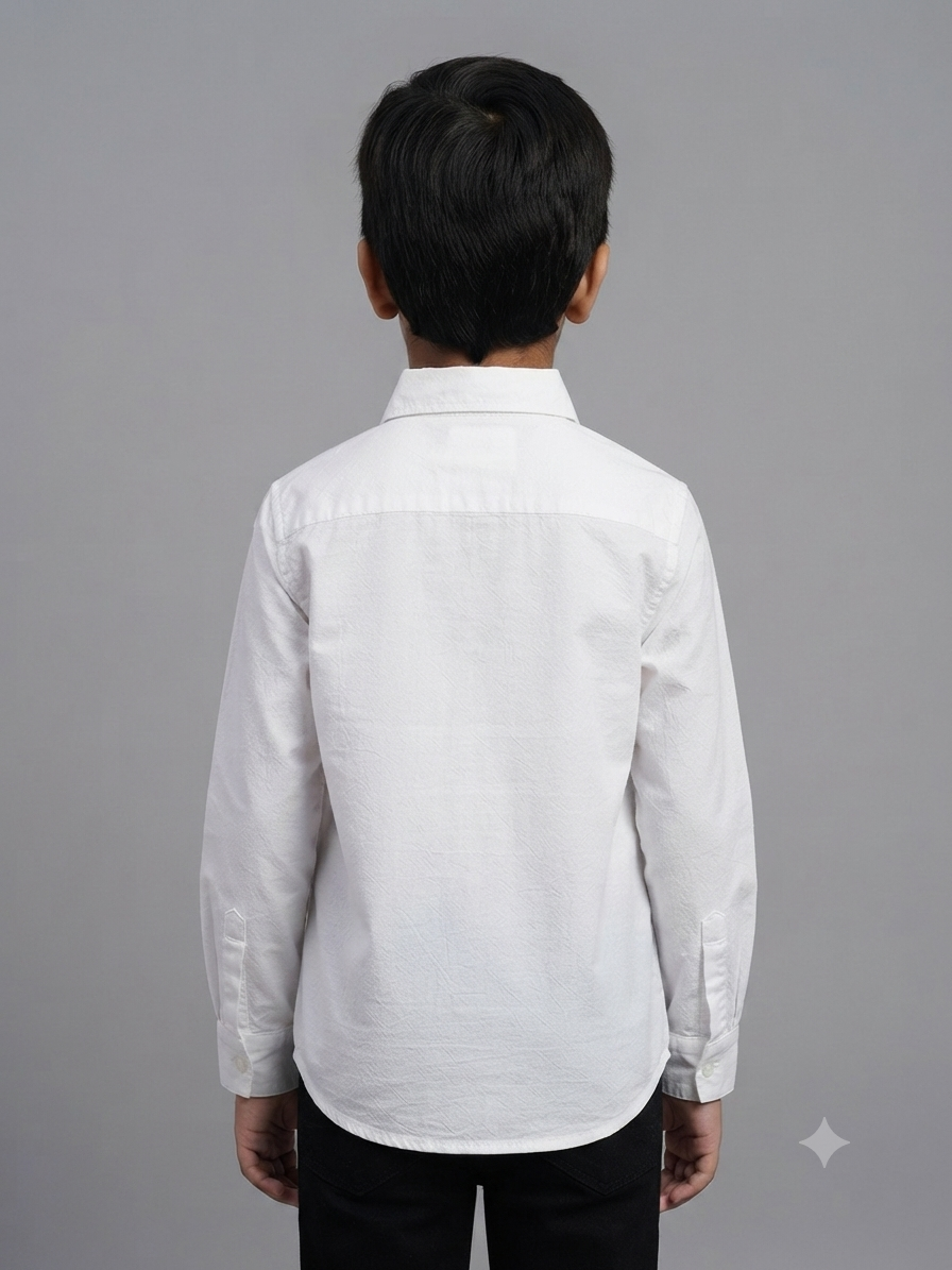 Boys' Solid White Long Sleeve Button Down Shirt