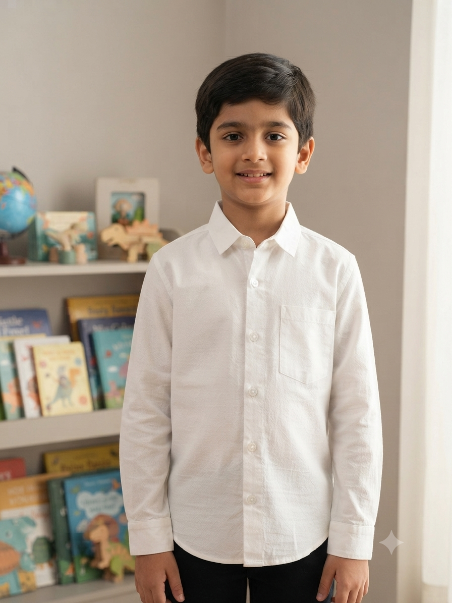 Boys' Solid White Long Sleeve Button Down Shirt