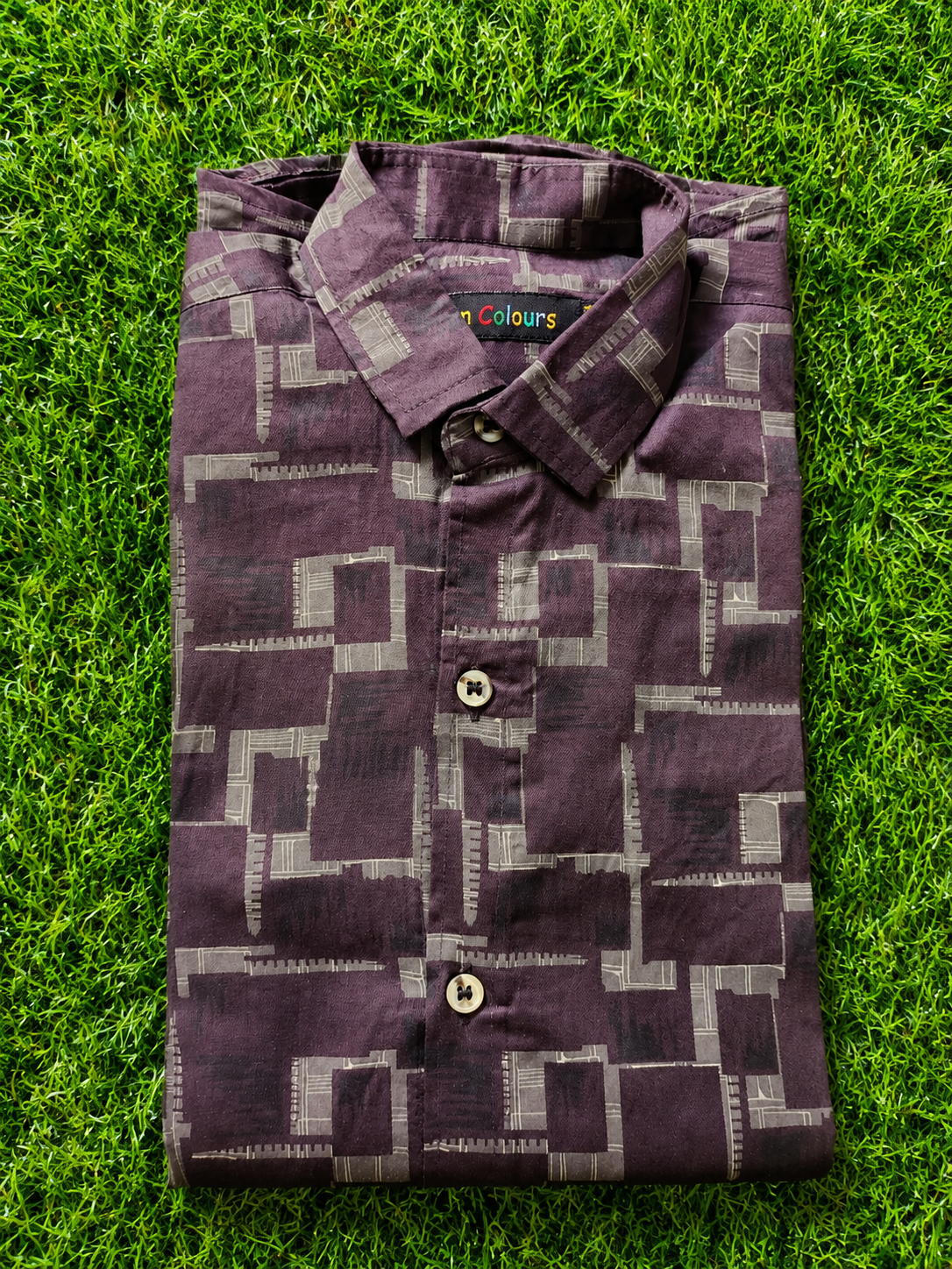Boys' Dark Purple and Grey Geometric Print Long Sleeve Button Down Shirt