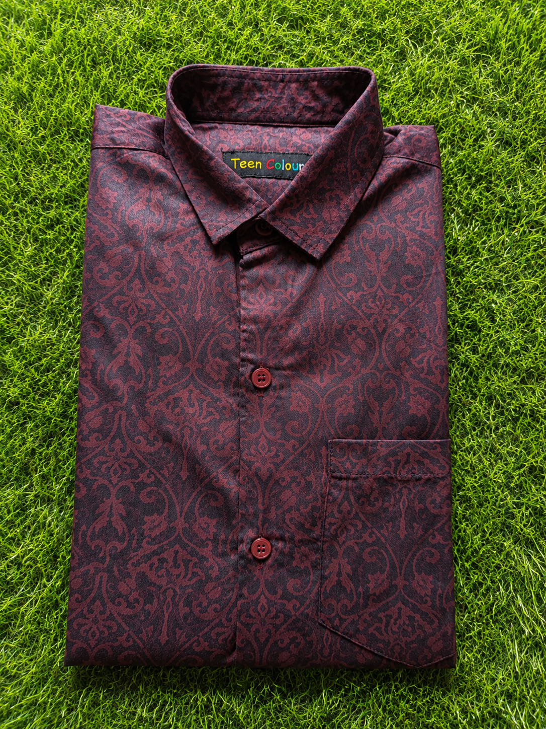 Boys' Burgundy Floral Print Long Sleeve Button Down Shirt