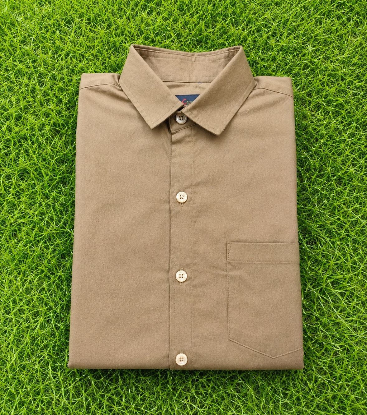 Boys' Solid Khaki Long Sleeve Button Down Shirt