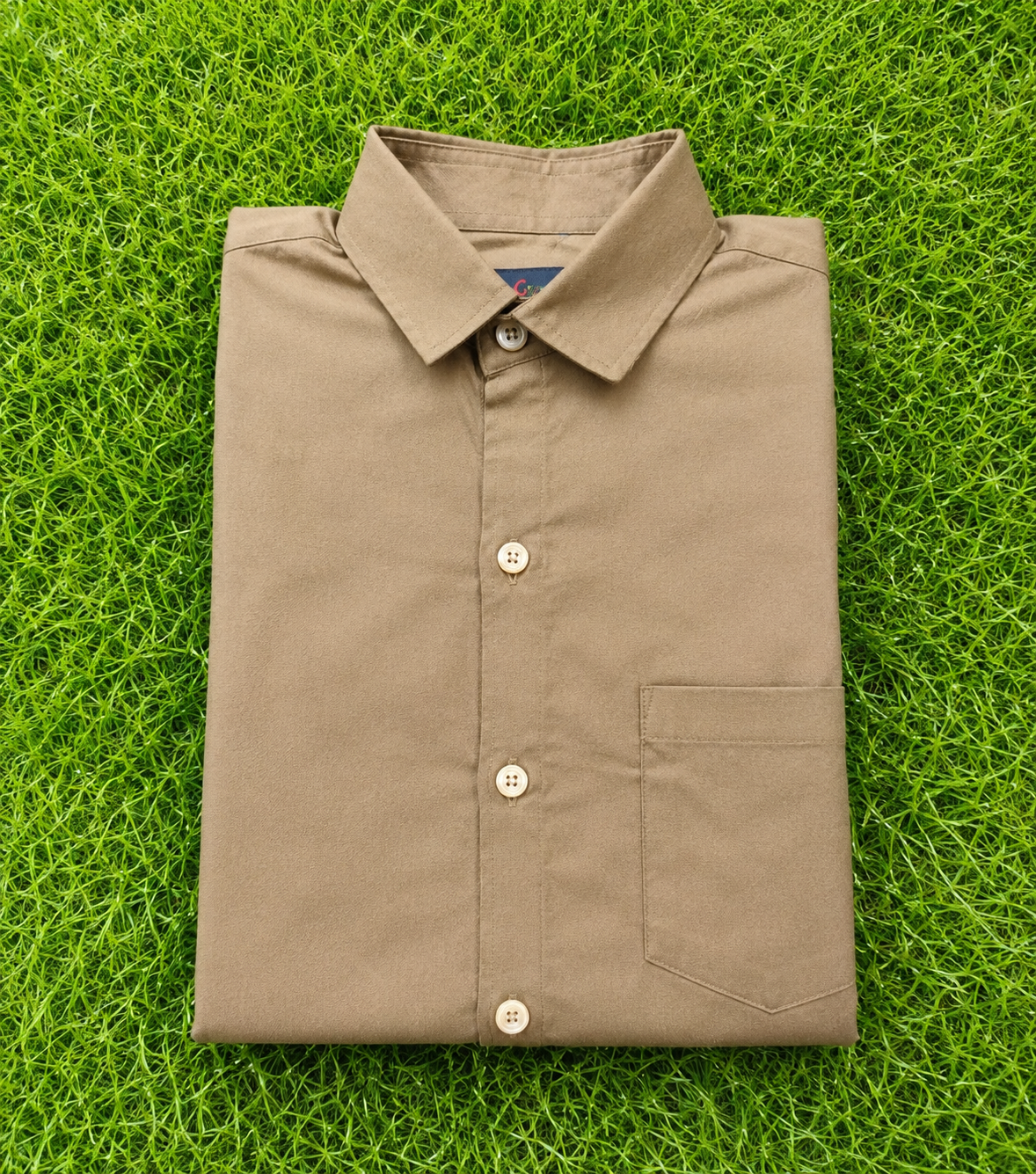 Boys' Solid Khaki Long Sleeve Button Down Shirt