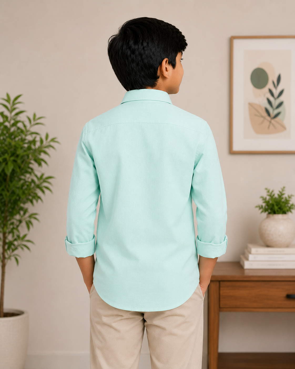 Boys Mint Green Regular Fit  Cotton Shirt