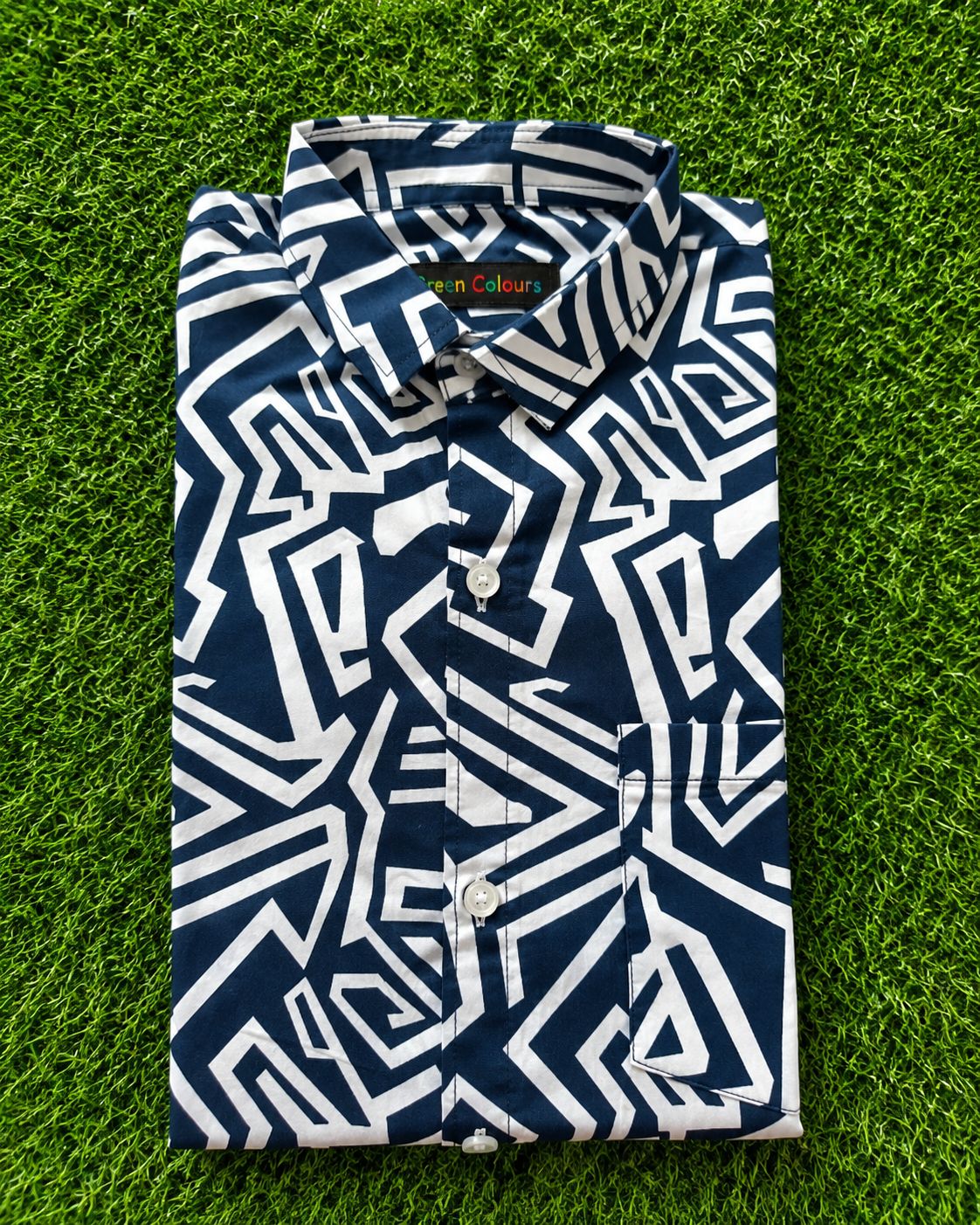 Boys Navy Blue Designer Geometric Pattern Casual Shirt