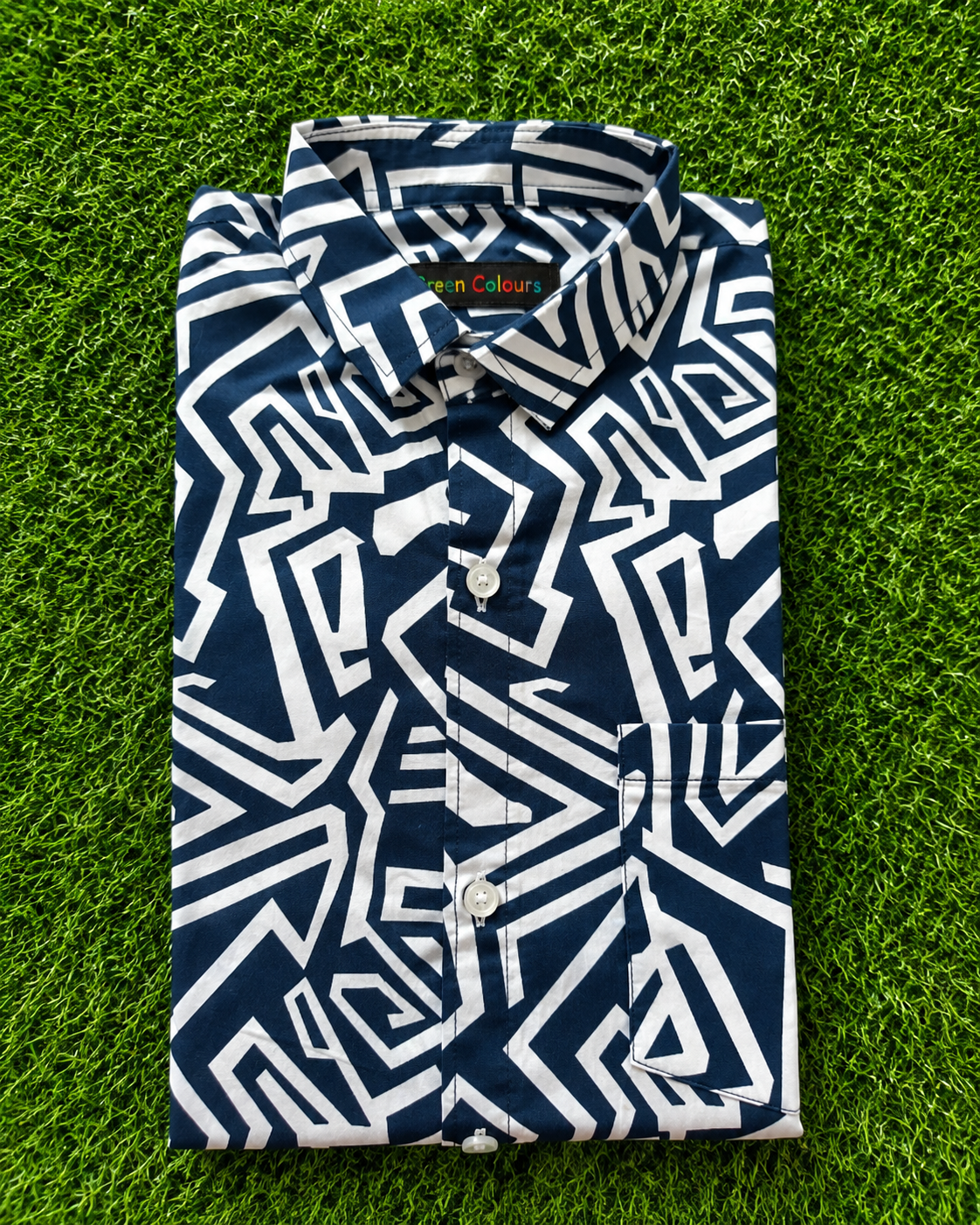 Boys Navy Blue Designer Geometric Pattern Casual Shirt